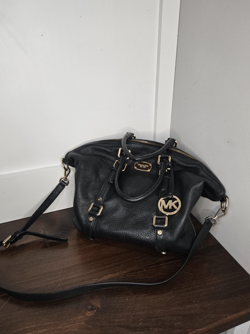 Michael Kors Black Leather Satchel with Gold Hardware - Picture 2 of 11
